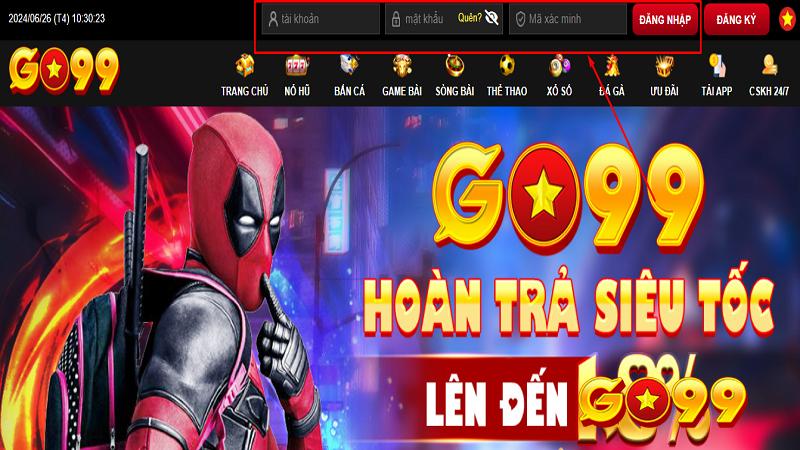 Điền thông tin đăng nhập tại nhà cái GO99